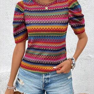 Colorful Geometric Patterned Women's Top